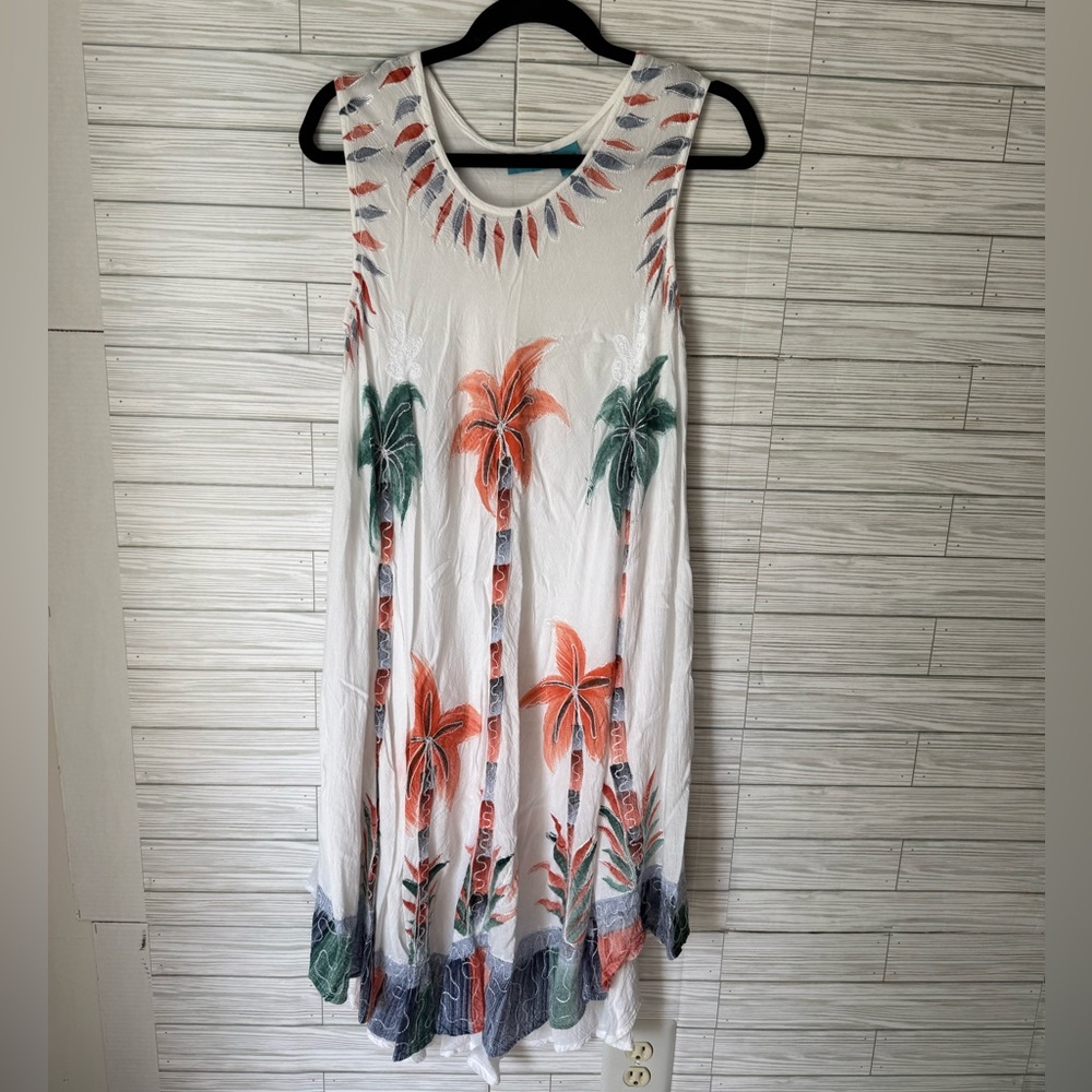 Aqua Blue White Sleeveless Sundress Resort Wear